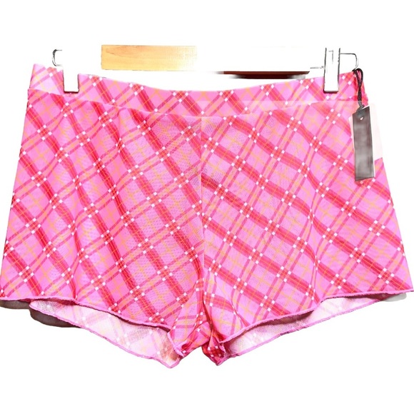 Kendall + Kylie Women’s M Mesh Swim Short Cover Up Pink Plaid NWT - Picture 1 of 11